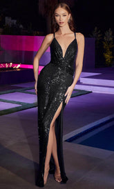 Draped Glitter Prom Dress